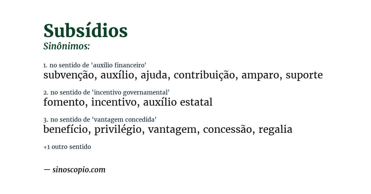 Sinônimo de subsídios