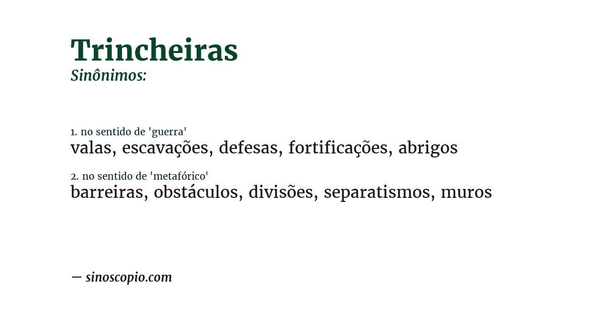 Sinônimo de trincheiras