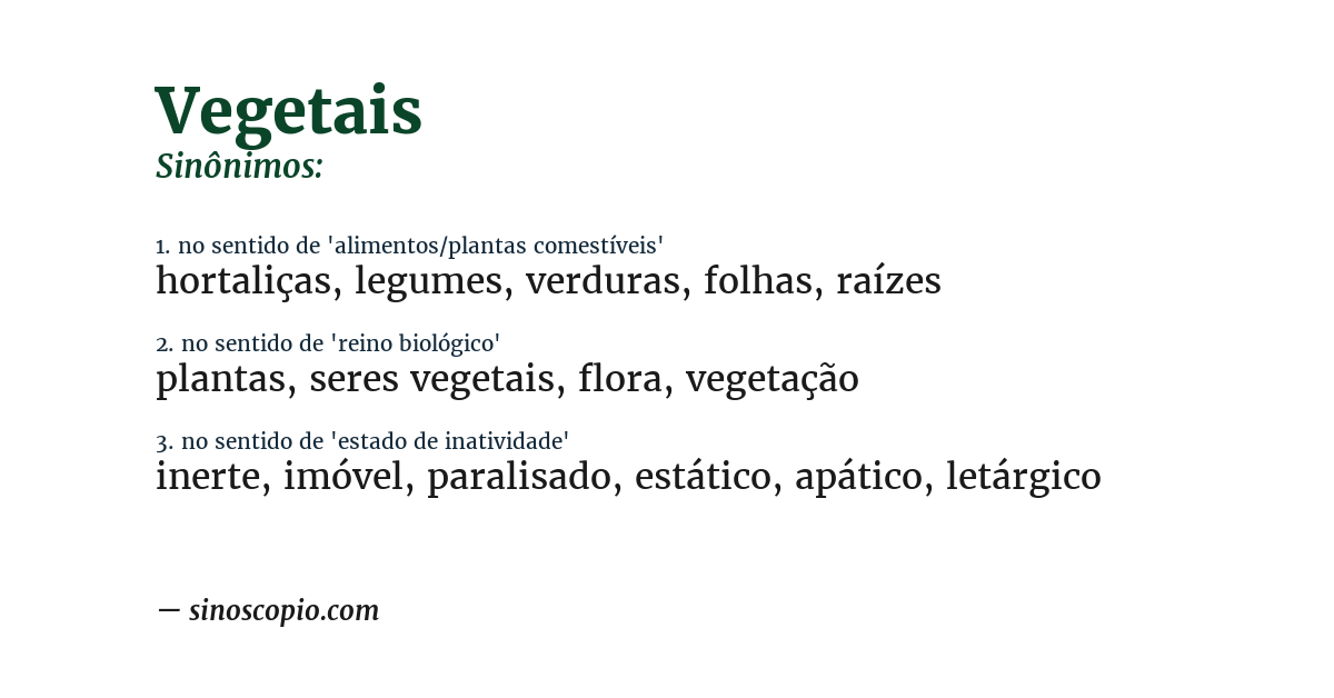 Sinônimo de vegetais