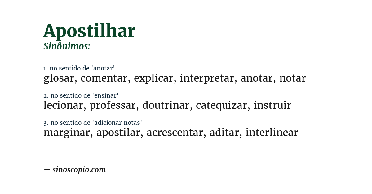 Sinônimo de apostilhar