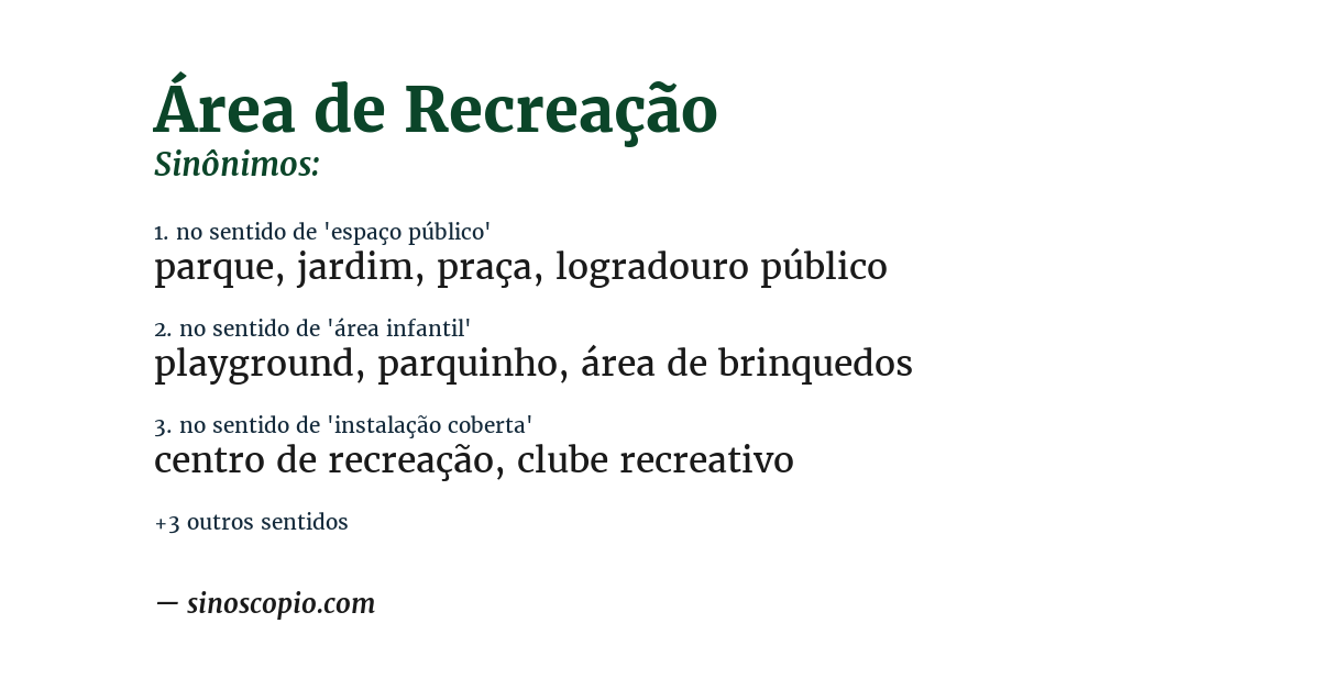 Sinônimo de área de recreação