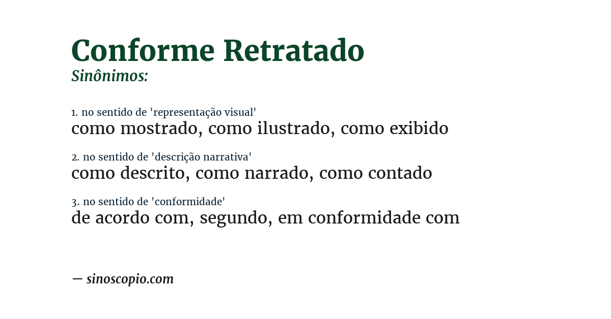 Sinônimo de conforme retratado