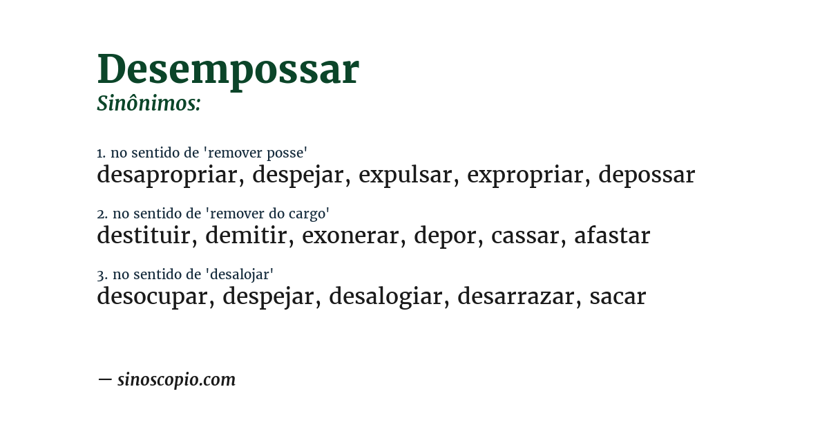 Sinônimo de desempossar