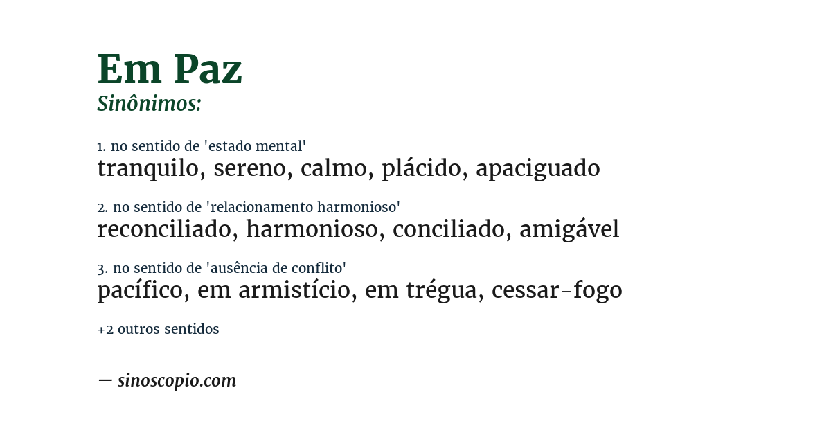 Sinônimo de em paz