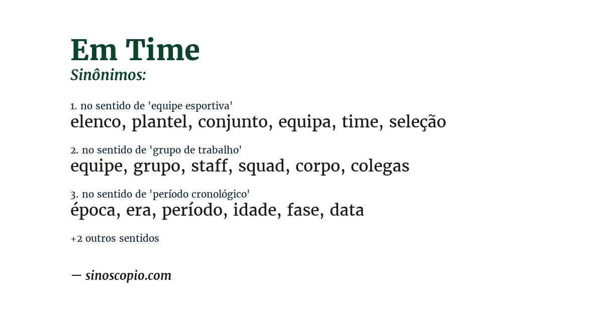 Sinônimo de em time