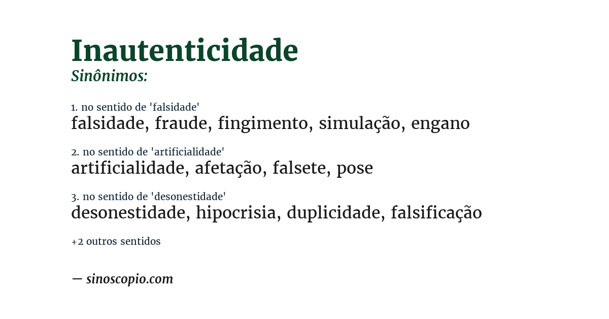 Sinônimo de inautenticidade