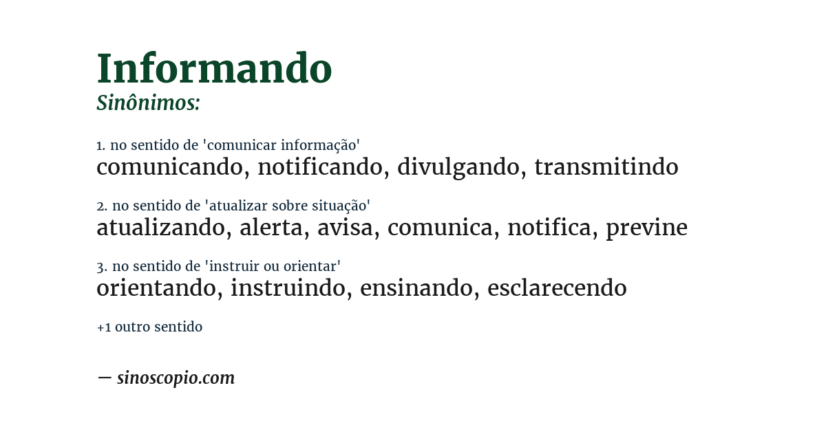 Sinônimo de informando