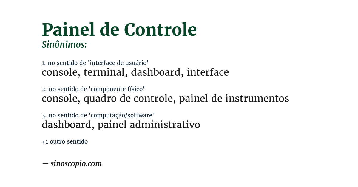 Sinônimo de painel de controle