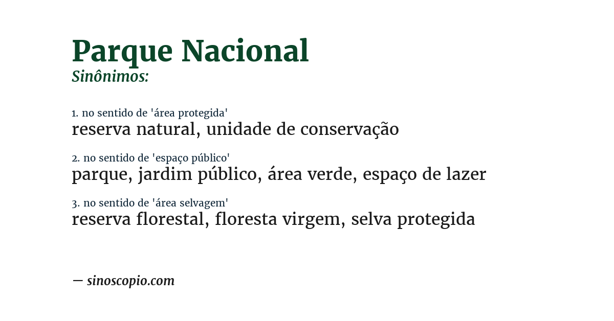 Sinônimo de parque nacional
