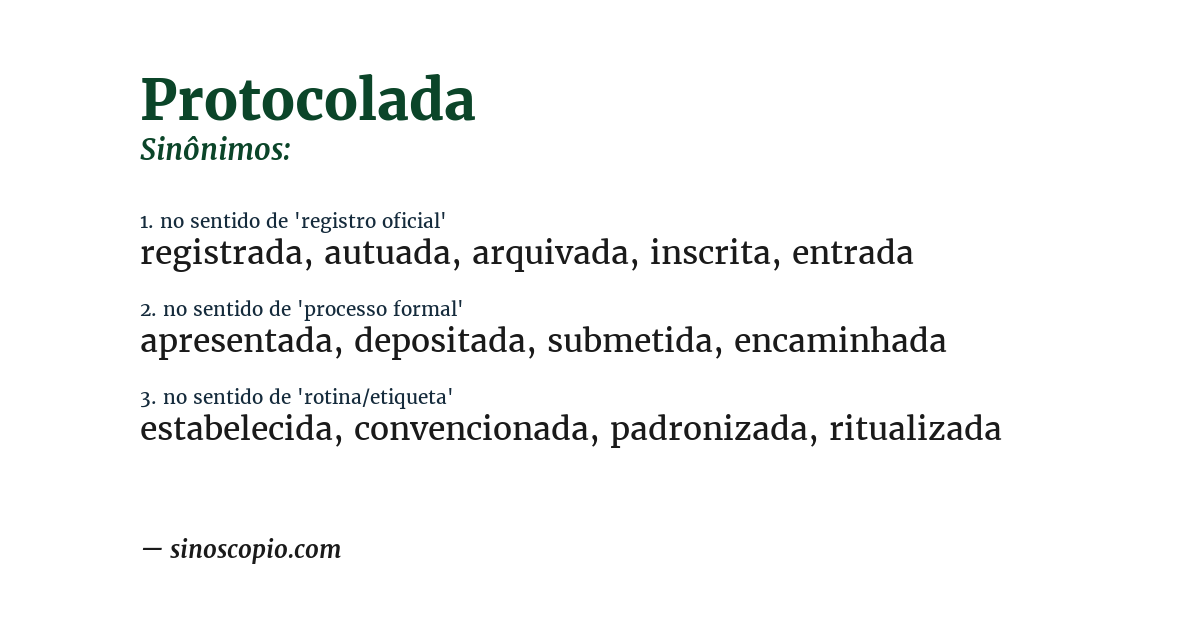 Sinônimo de protocolada
