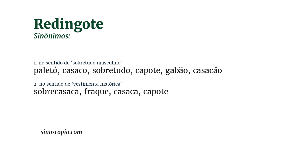 Sinônimo de redingote
