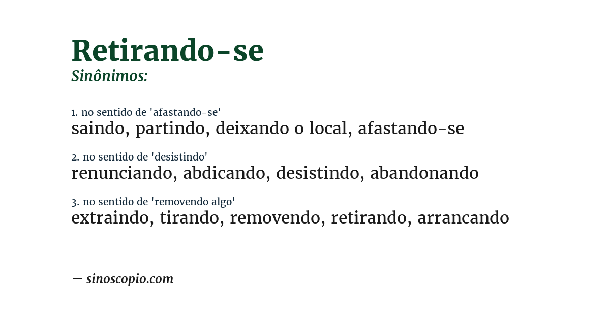 Sinônimo de retirando-se
