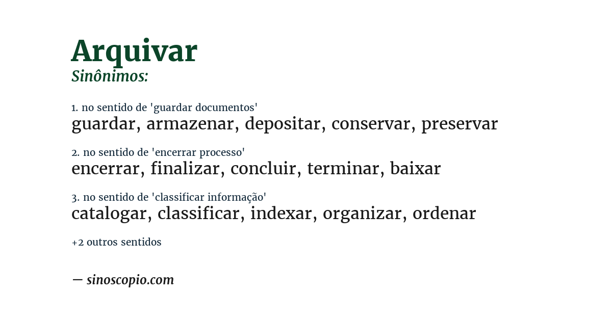Sinônimo de arquivar