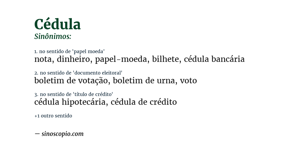 Sinônimo de cédula