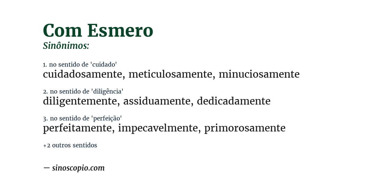 Sinônimo de com esmero