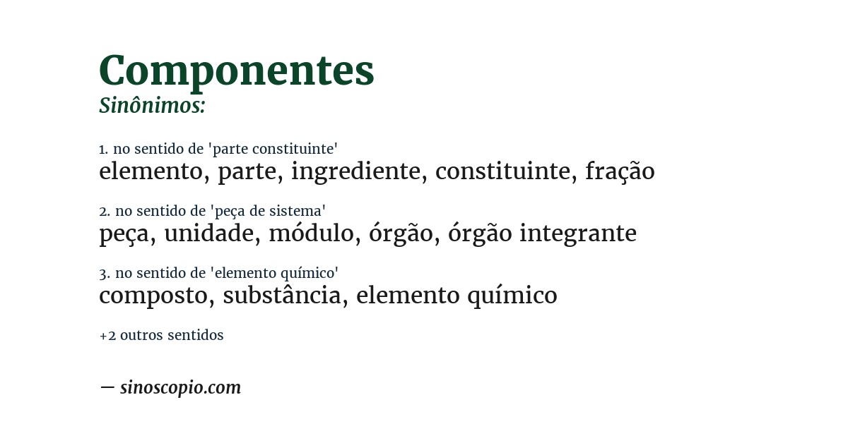 Sinônimo de componentes