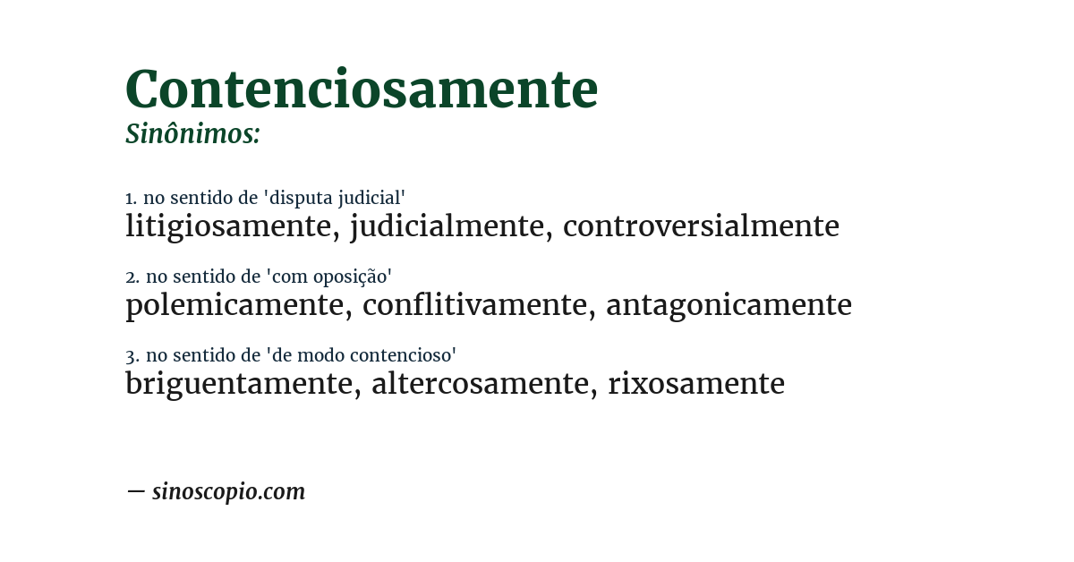 Sinônimo de contenciosamente