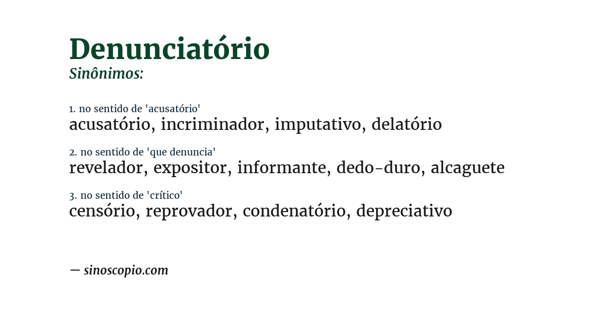 Sinônimo de denunciatório