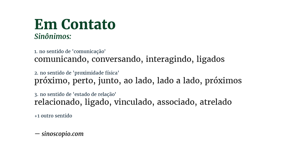 Sinônimo de em contato