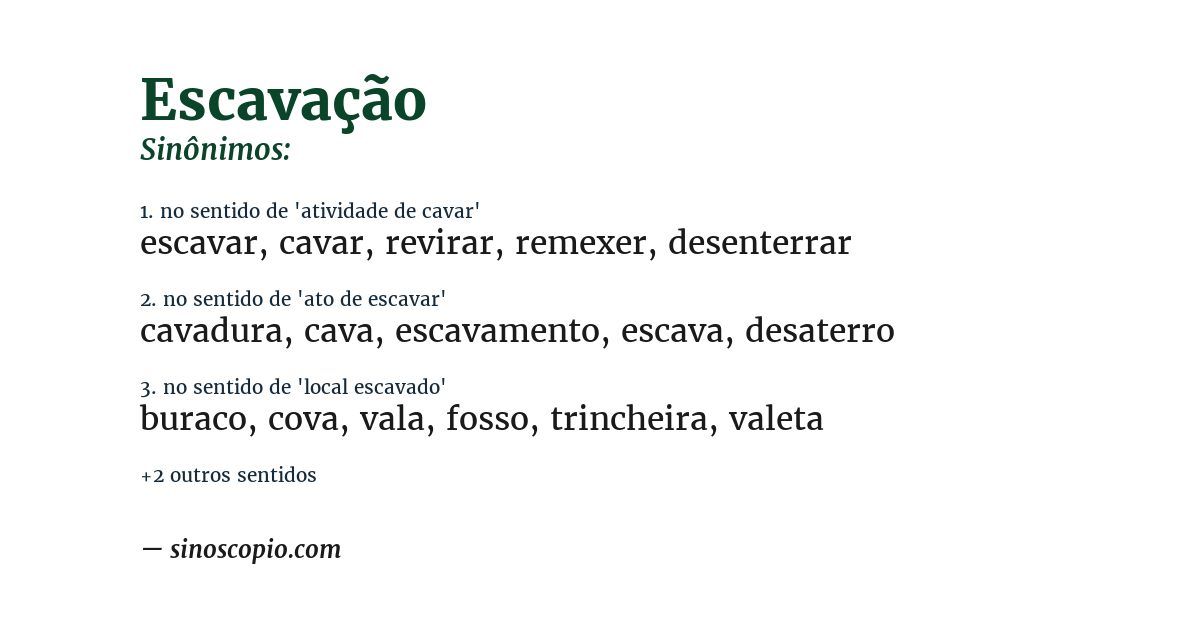 Sinônimo de escavação