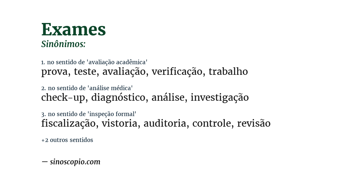 Sinônimo de exames