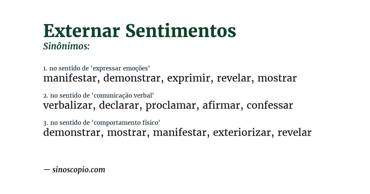 Sinônimo de externar sentimentos