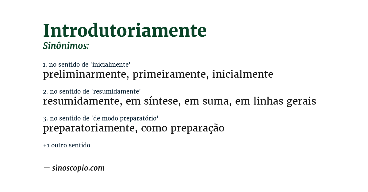 Sinônimo de introdutoriamente
