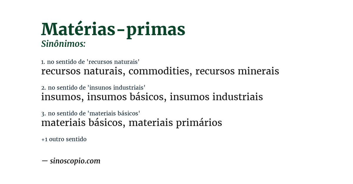 Sinônimo de matérias-primas