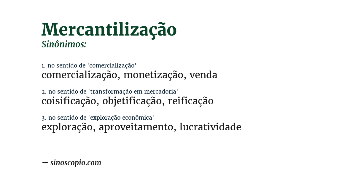 Sinônimo de mercantilização