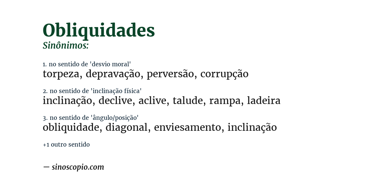 Sinônimo de obliquidades