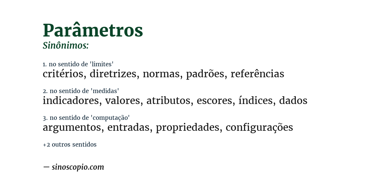Sinônimo de parâmetros