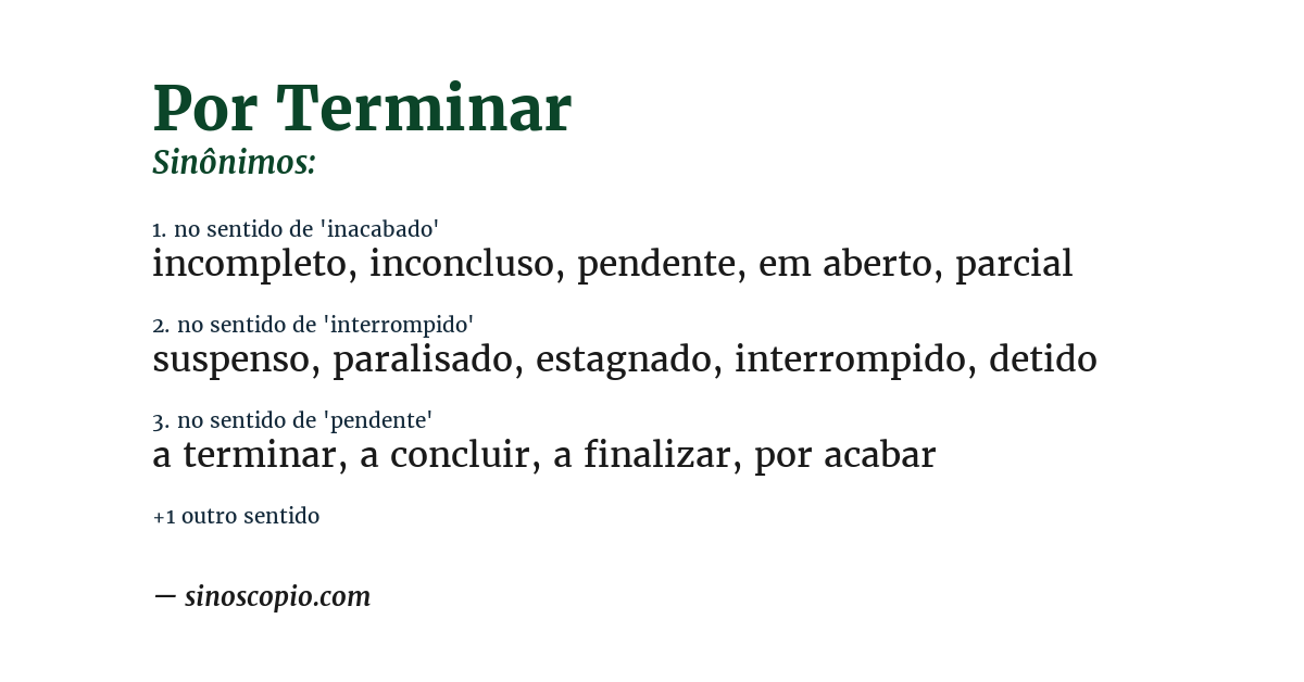 Sinônimo de por terminar