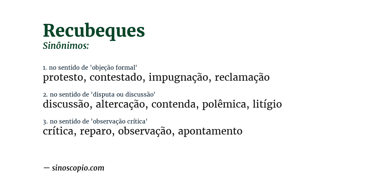Sinônimo de recubeques