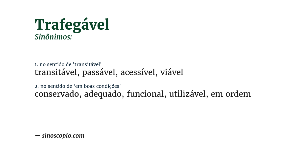 Sinônimo de trafegável