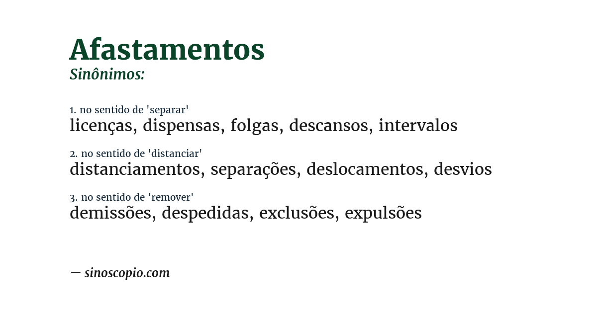 Sinônimo de afastamentos