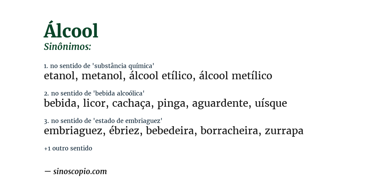 Sinônimo de álcool