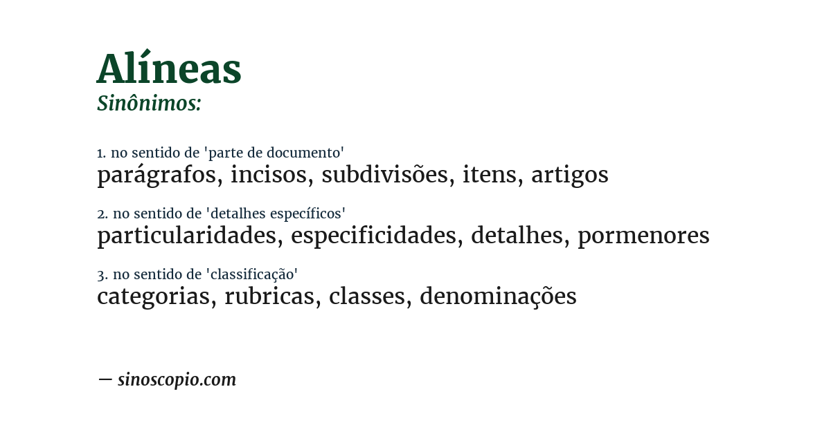 Sinônimo de alíneas