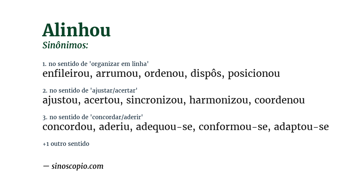 Sinônimo de alinhou