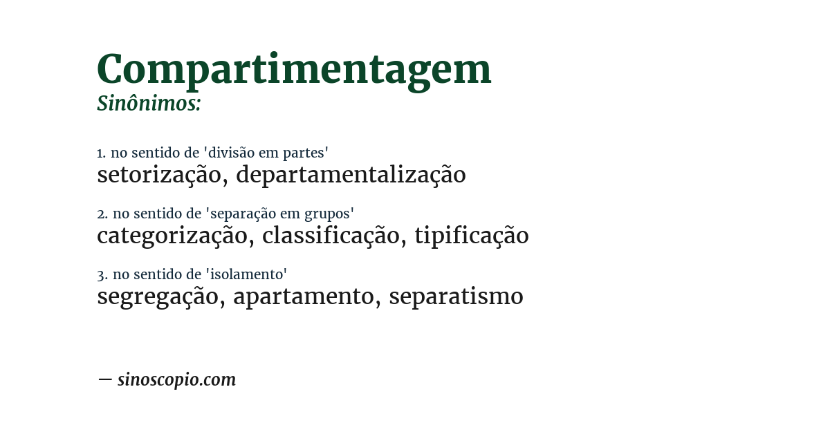 Sinônimo de compartimentagem