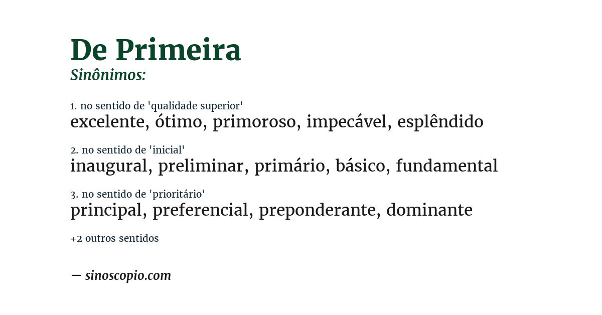 Sinônimo de de primeira