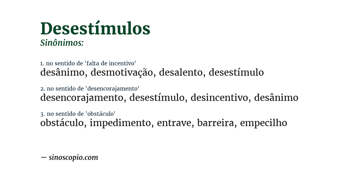 Sinônimo de desestímulos