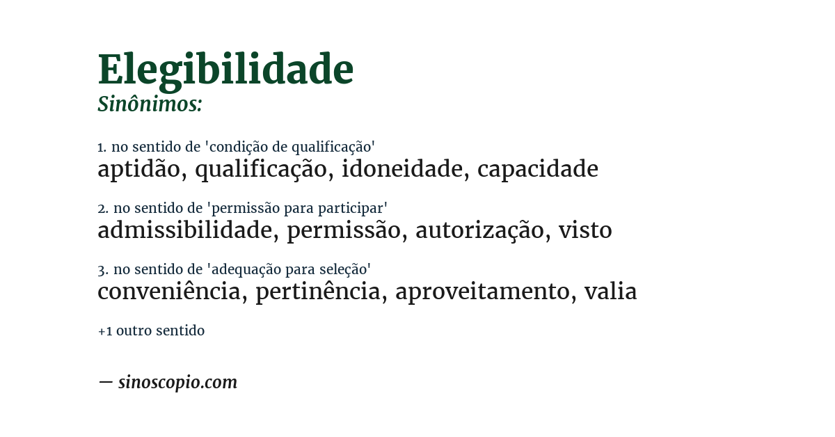 Sinônimo de elegibilidade