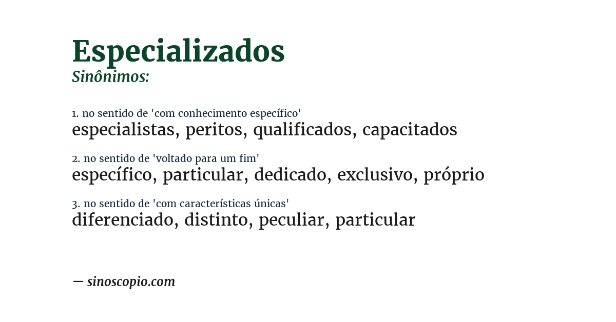 Sinônimo de especializados
