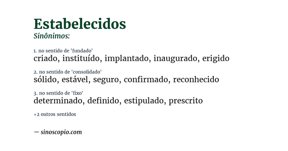 Sinônimo de estabelecidos