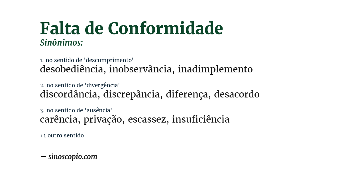 Sinônimo de falta de conformidade