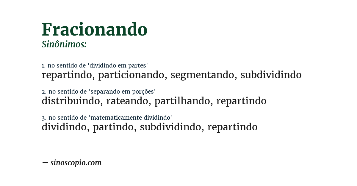 Sinônimo de fracionando