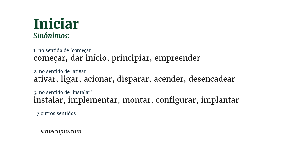 Sinônimo de iniciar