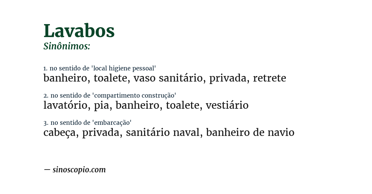 Sinônimo de lavabos