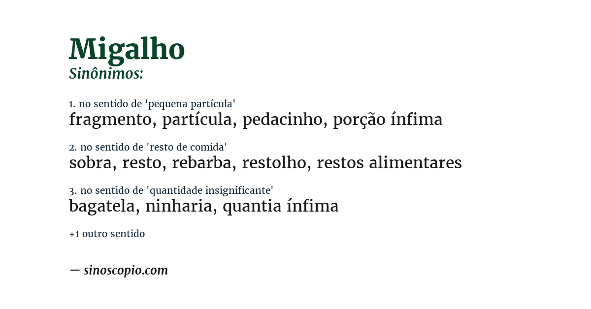 Sinônimo de migalho