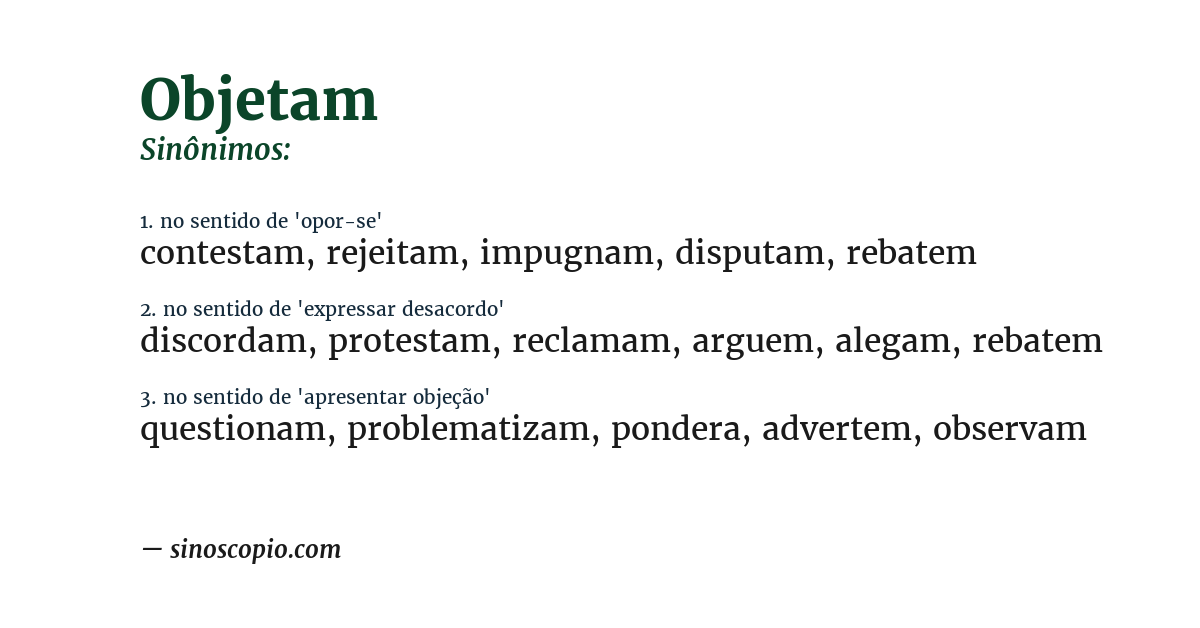 Sinônimo de objetam